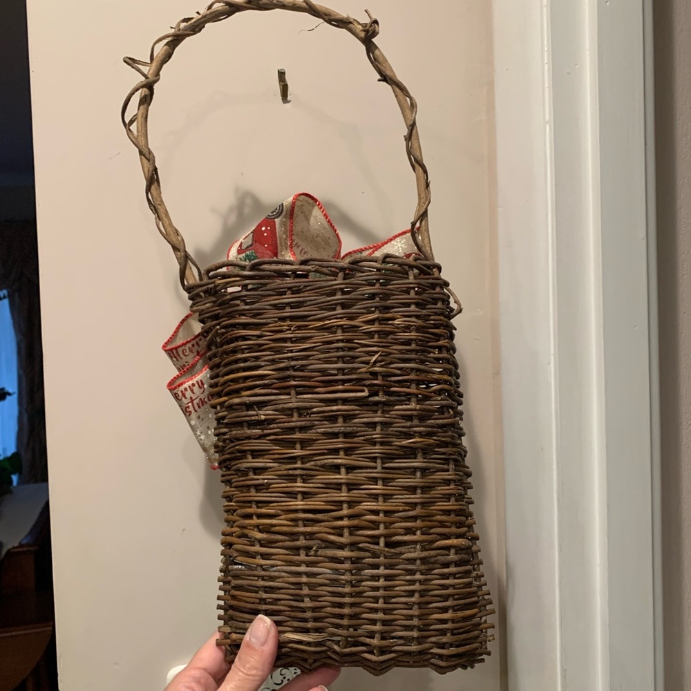 French Country Woven Wicker hanging Basket with Red Truck Ribbon - Picture 4 of 5